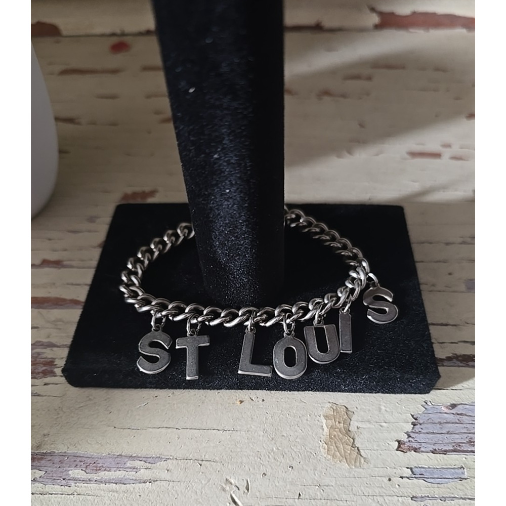 Vtg Silver Tone ST LOUIS Letter Charm Costume Fashion Jewelry Chain Bracelet